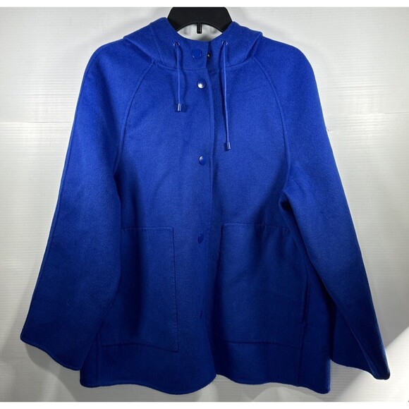 Banana Republic Double-Face Hoodie Jacket Wool Blend Voltage Blue Large Petite - Picture 2 of 9